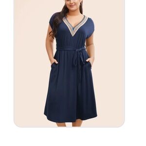 Elegant Navy Blue V-Neck Dress